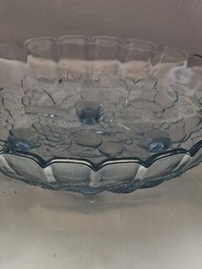 Indiana Glass Lt Blue Harvest Footed Oval Center Bowl Fruit 12”